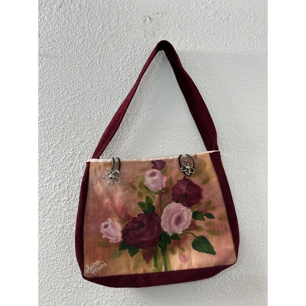 Vintage Hand Painted Womans‎ Handbag Purse Signed Floral Bloomcore Granny Mature